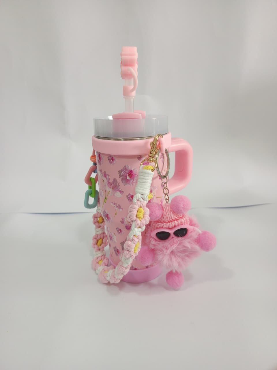 Nib & Harf Floral Insulated Stainless Steel Tumbler with Handle, Straw & Leak-Resistant Lid