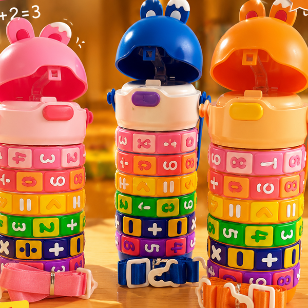 Bunny Kids Learning Bottle – Interactive Number Puzzle Sipper with Strap