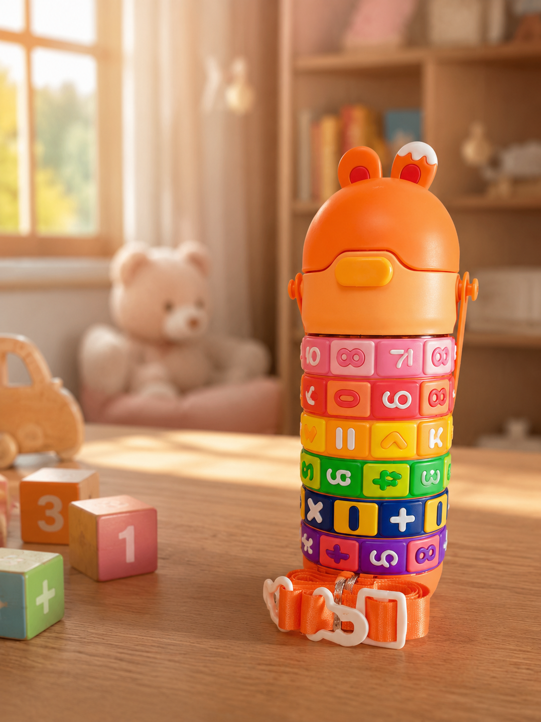 Bunny Kids Learning Bottle – Interactive Number Puzzle Sipper with Strap