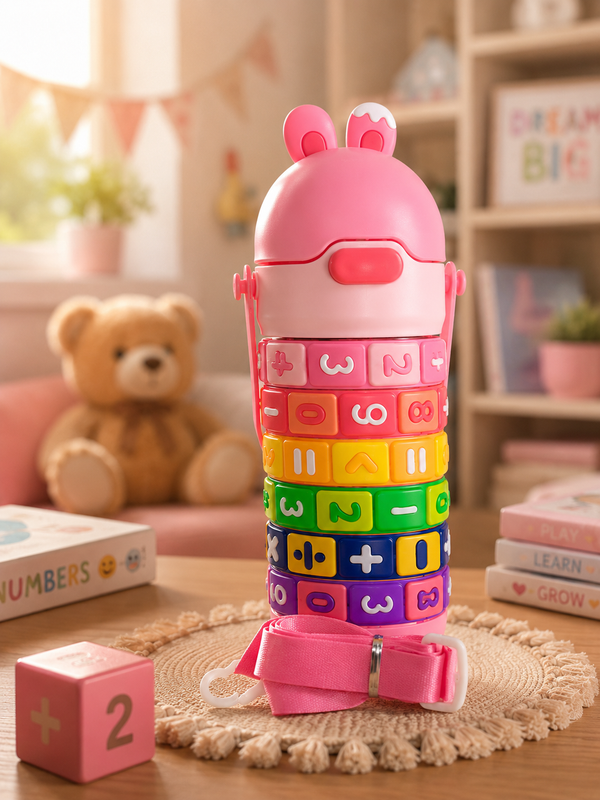 Bunny Kids Learning Bottle – Interactive Number Puzzle Sipper with Strap