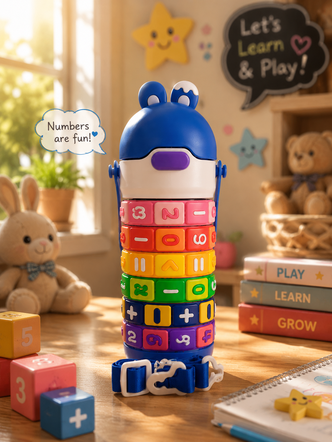 Bunny Kids Learning Bottle – Interactive Number Puzzle Sipper with Strap