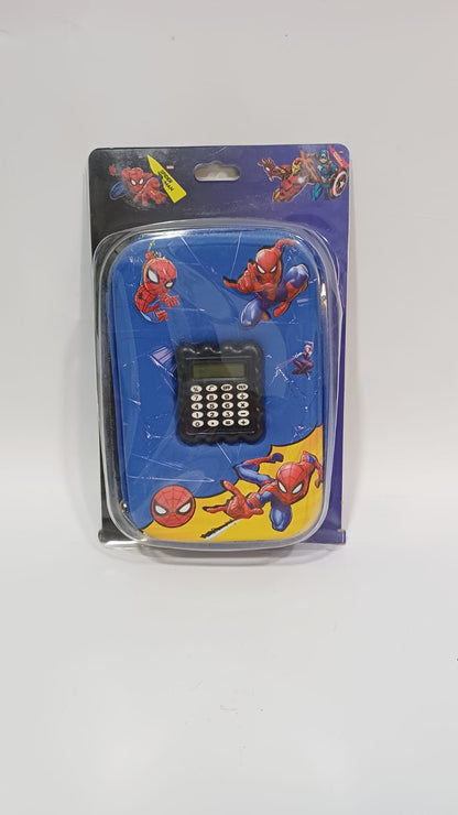 Kids Cartoon Pencil Box with Calculator--Spider/Iron Man-Inspired Design