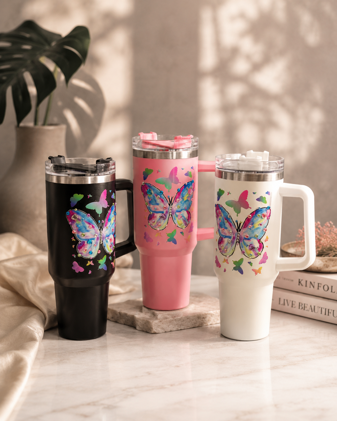 Nib & Harf – Aurora Butterfly Luxe Thermal Tumbler | 40oz Travel Mug