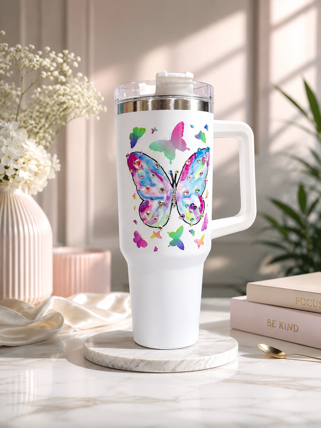 Nib & Harf – Aurora Butterfly Luxe Thermal Tumbler | 40oz Travel Mug