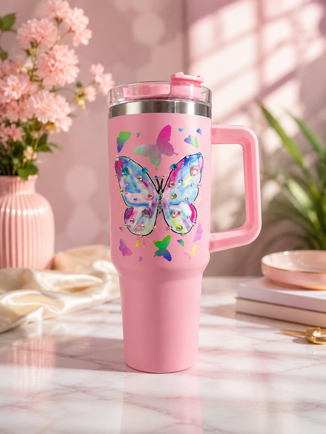 Nib & Harf – Aurora Butterfly Luxe Thermal Tumbler | 40oz Travel Mug