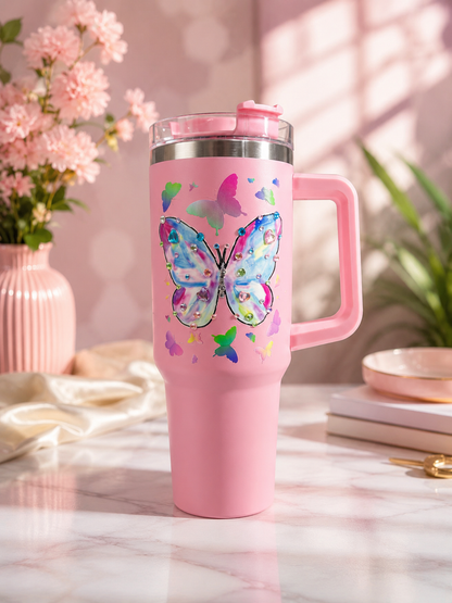 Nib & Harf – Aurora Butterfly Luxe Thermal Tumbler | 40oz Travel Mug