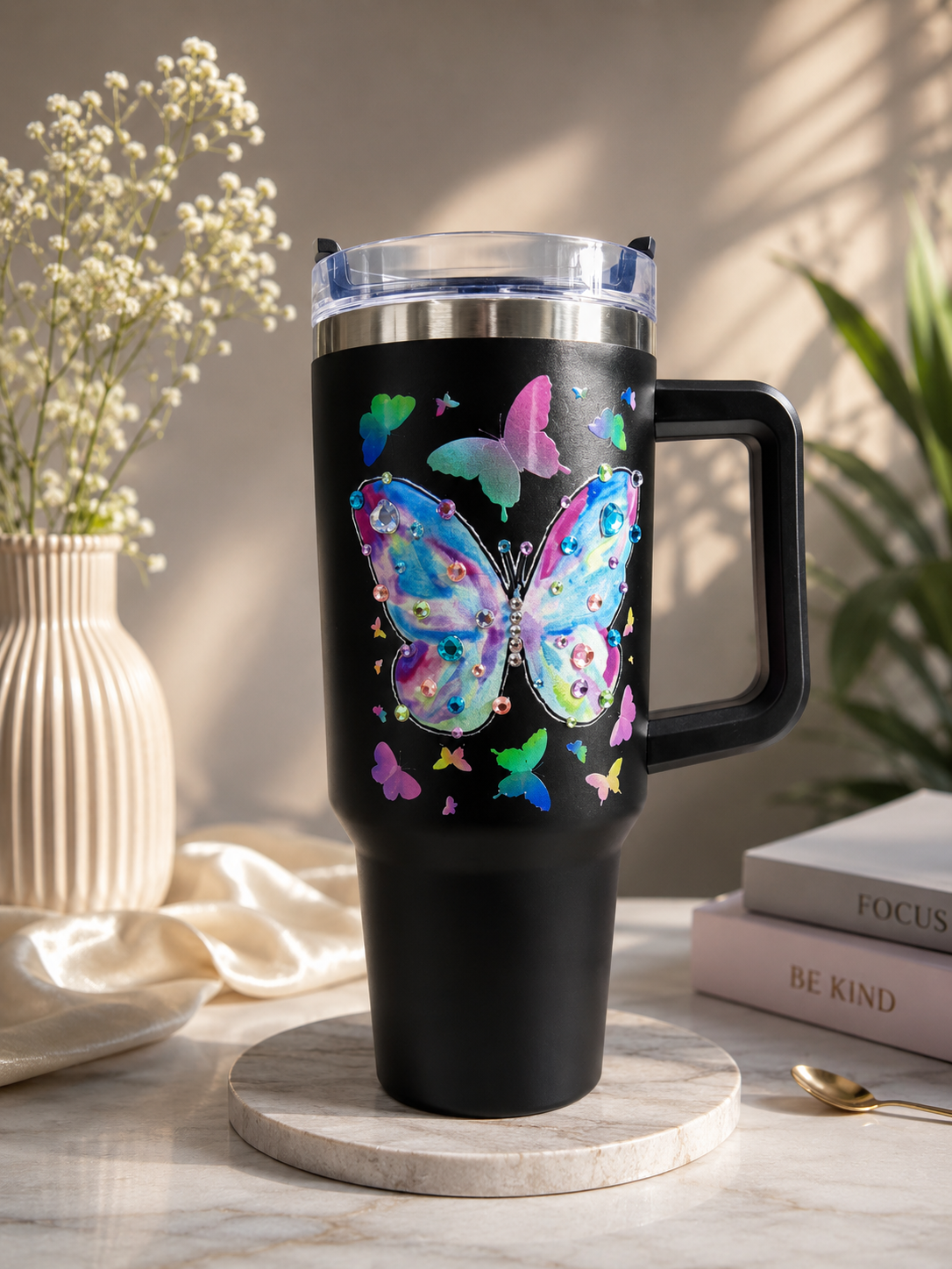 Nib & Harf – Aurora Butterfly Luxe Thermal Tumbler | 40oz Travel Mug