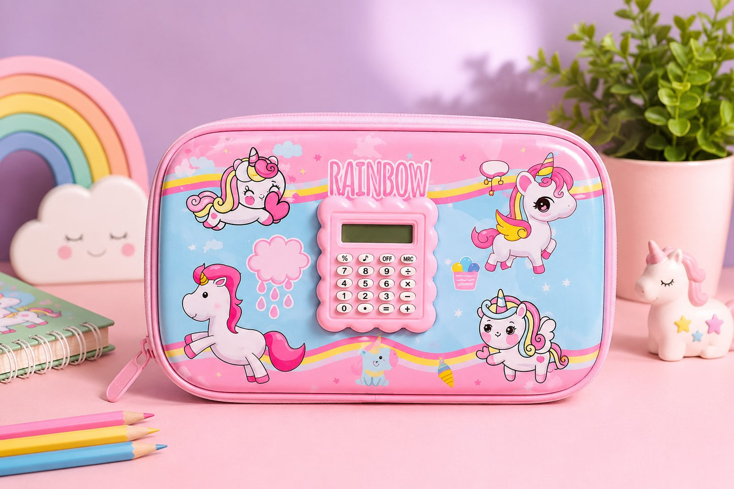 Rainbow Unicorn Calculator Pencil Case