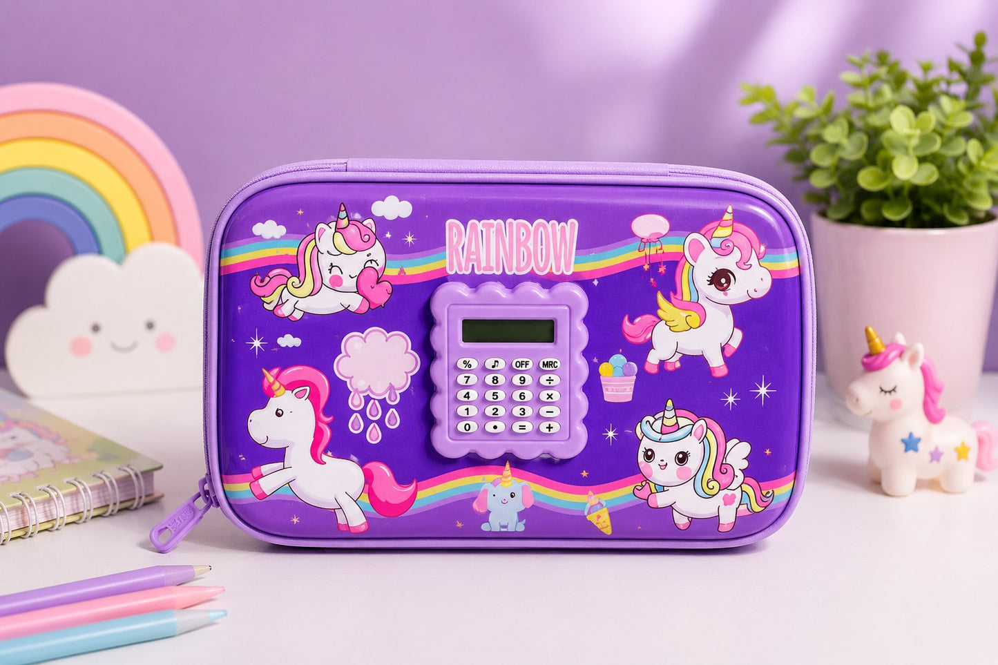 Rainbow Unicorn Calculator Pencil Case