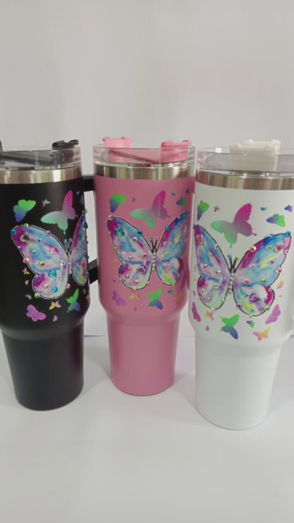 Nib & Harf – Aurora Butterfly Luxe Thermal Tumbler | 40oz Travel Mug