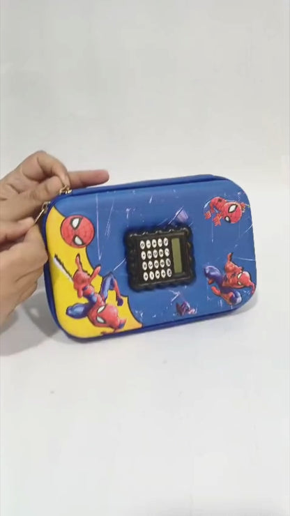 Kids Cartoon Pencil Box with Calculator--Spider/Iron Man-Inspired Design