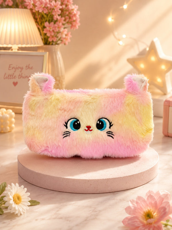 Fluffy Rainbow Cat Plush Pencil Pouch